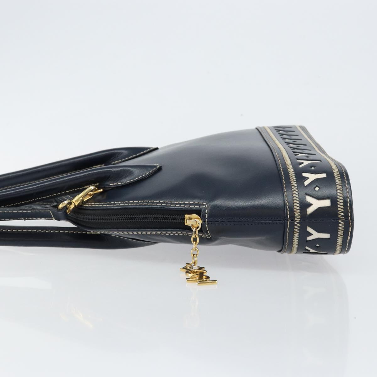 SAINT LAURENT Y Motif Hand Bag Leather 2way Navy Gold Auth sw1605