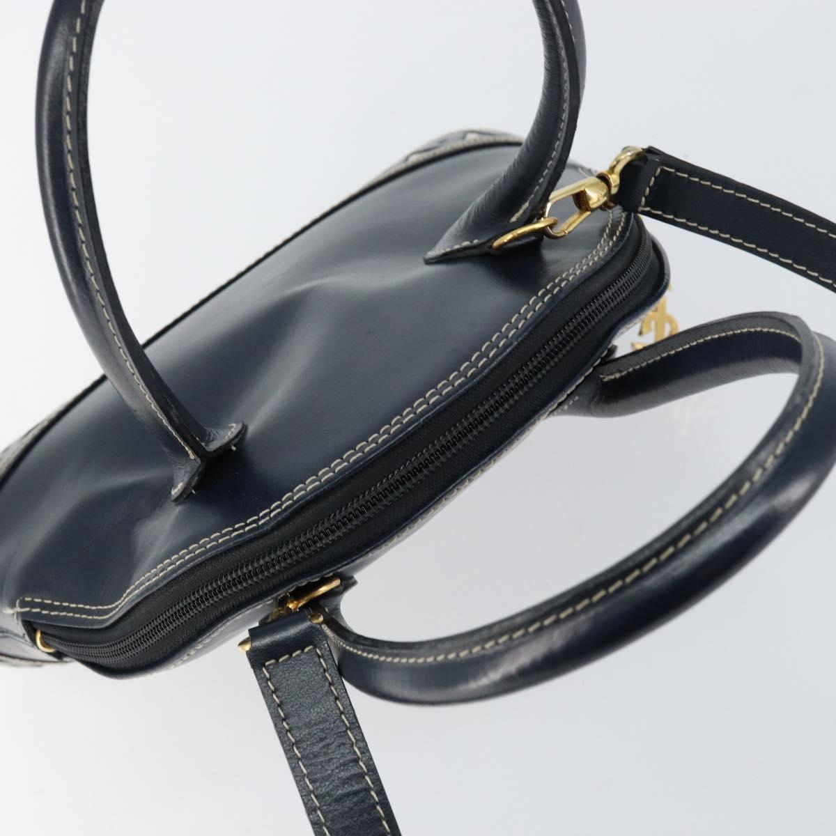 SAINT LAURENT Y Motif Hand Bag Leather 2way Navy Gold Auth sw1605