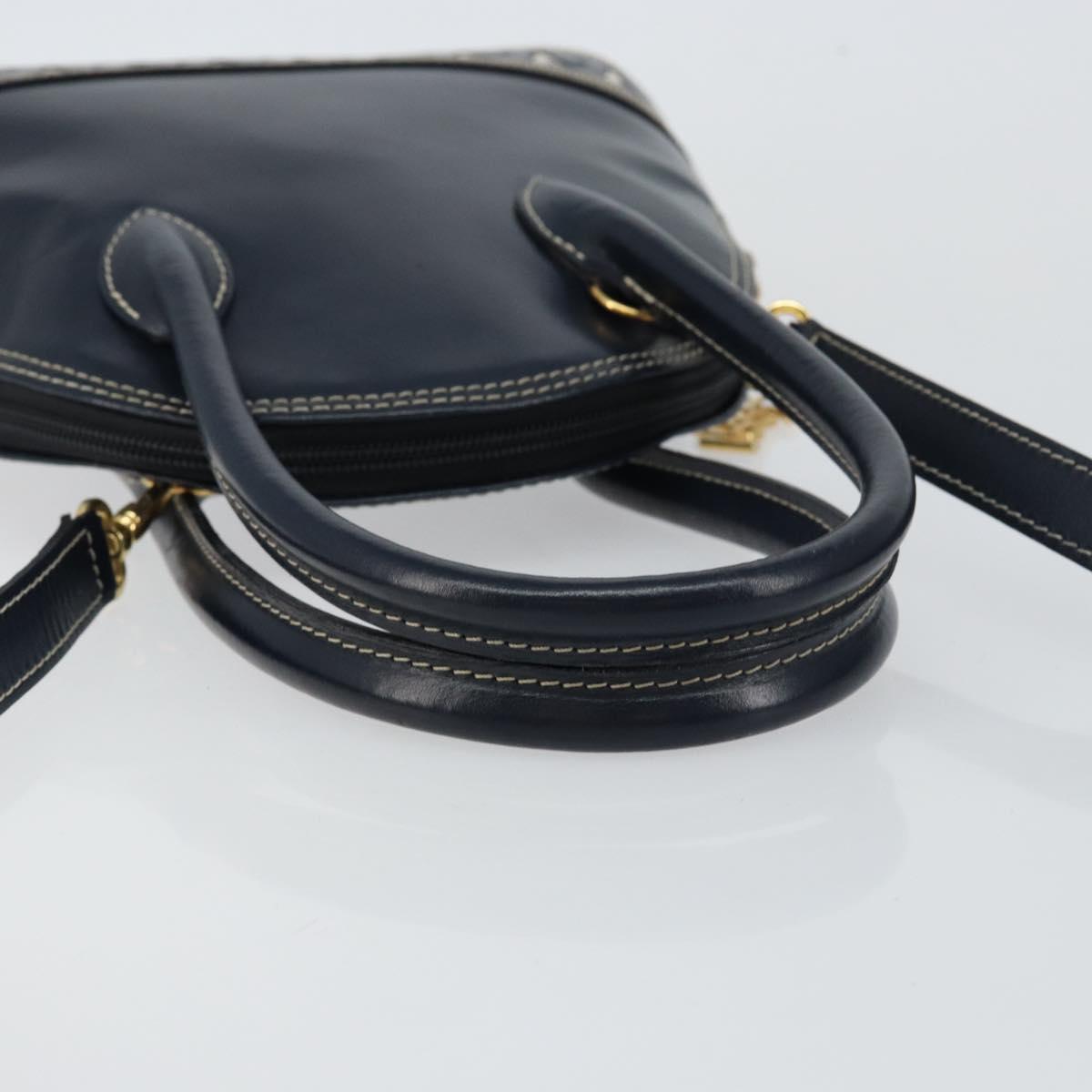 SAINT LAURENT Y Motif Hand Bag Leather 2way Navy Gold Auth sw1605