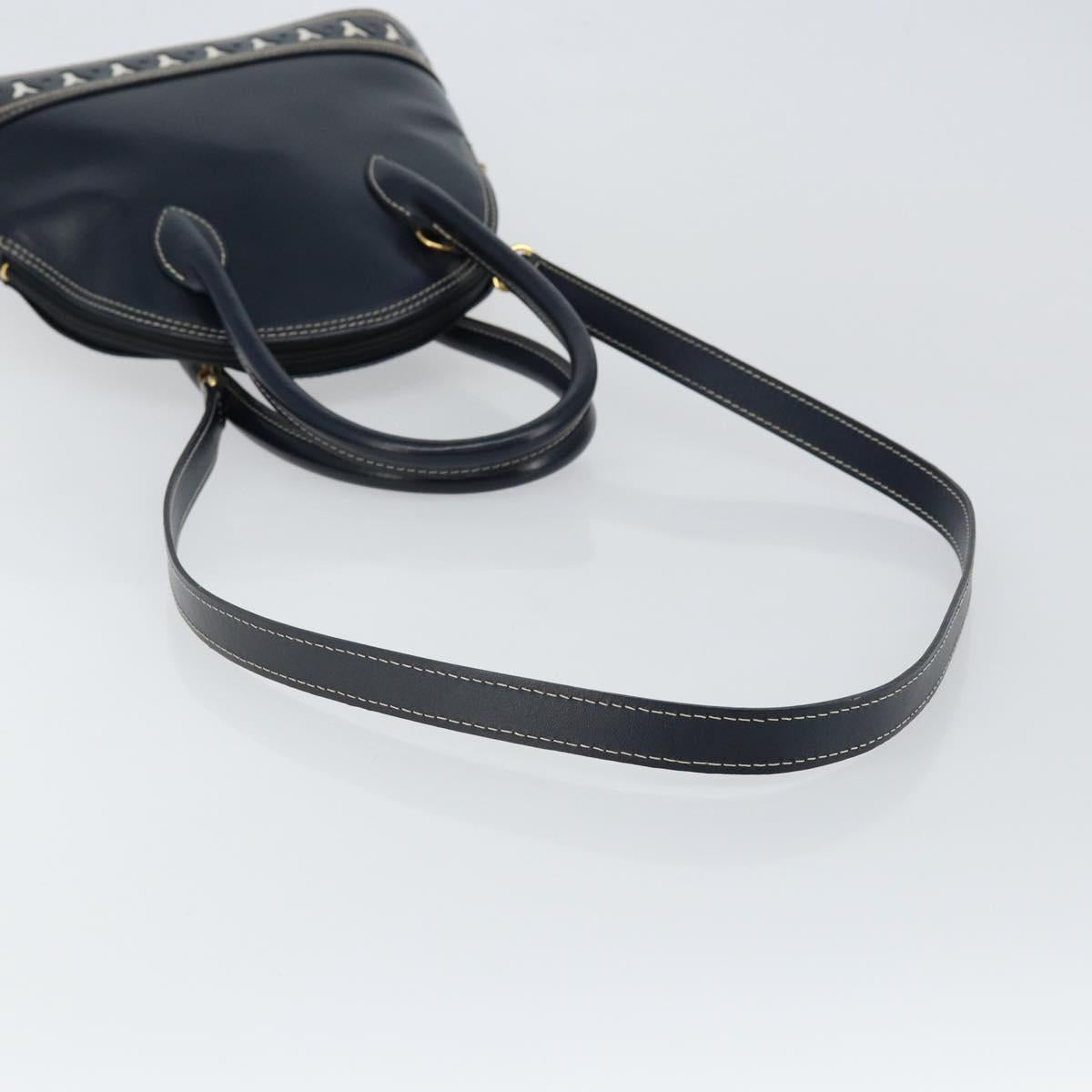 SAINT LAURENT Y Motif Hand Bag Leather 2way Navy Gold Auth sw1605