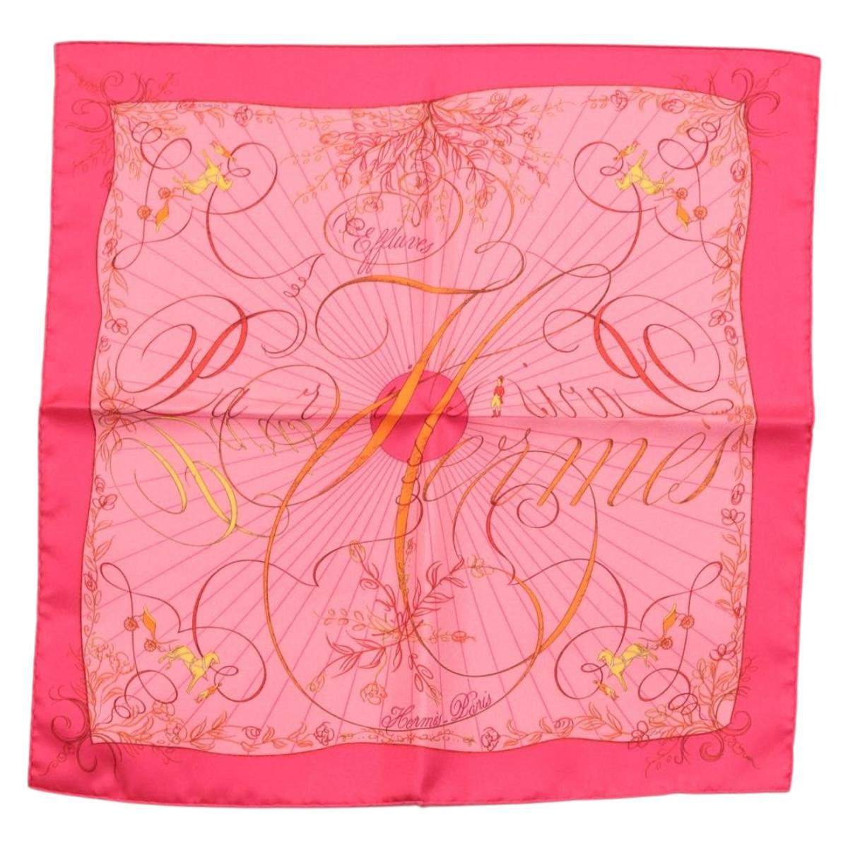 HERMES Carre 40 Scarf ""Effluves"" Silk Fuchsia Auth sw1608