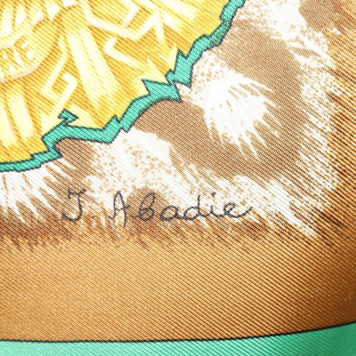 HERMES Carre 90 Scarf ""CASQUES et PLUMETS"" Silk Green Auth sw1609