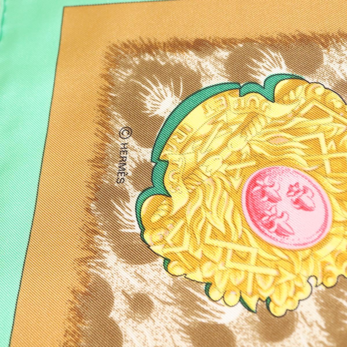 HERMES Carre 90 Scarf ""CASQUES et PLUMETS"" Silk Green Auth sw1609