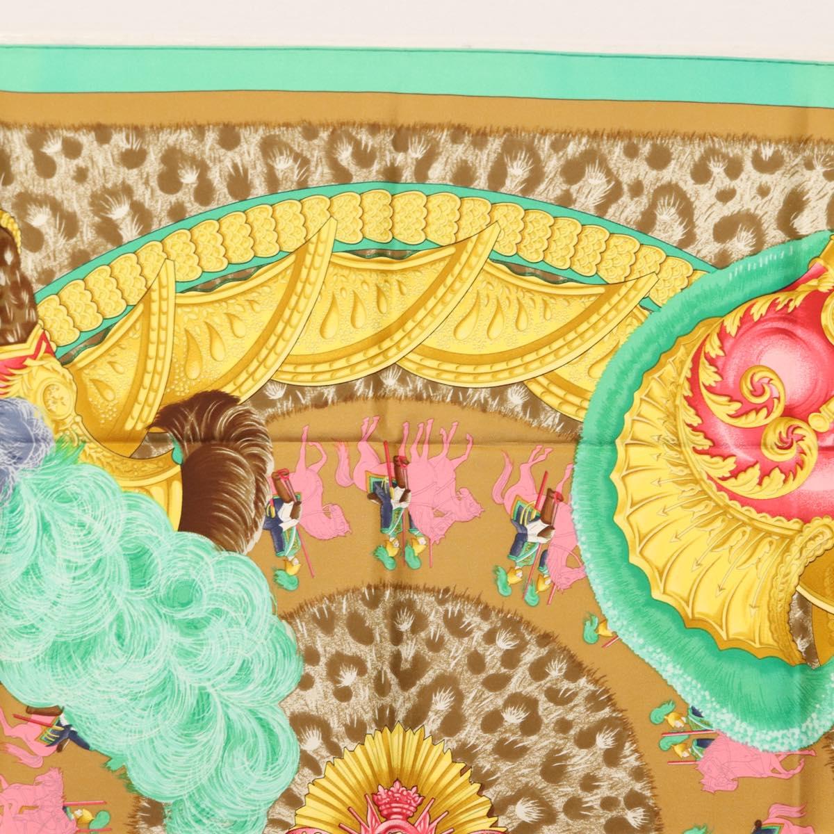 HERMES Carre 90 Scarf ""CASQUES et PLUMETS"" Silk Green Auth sw1609