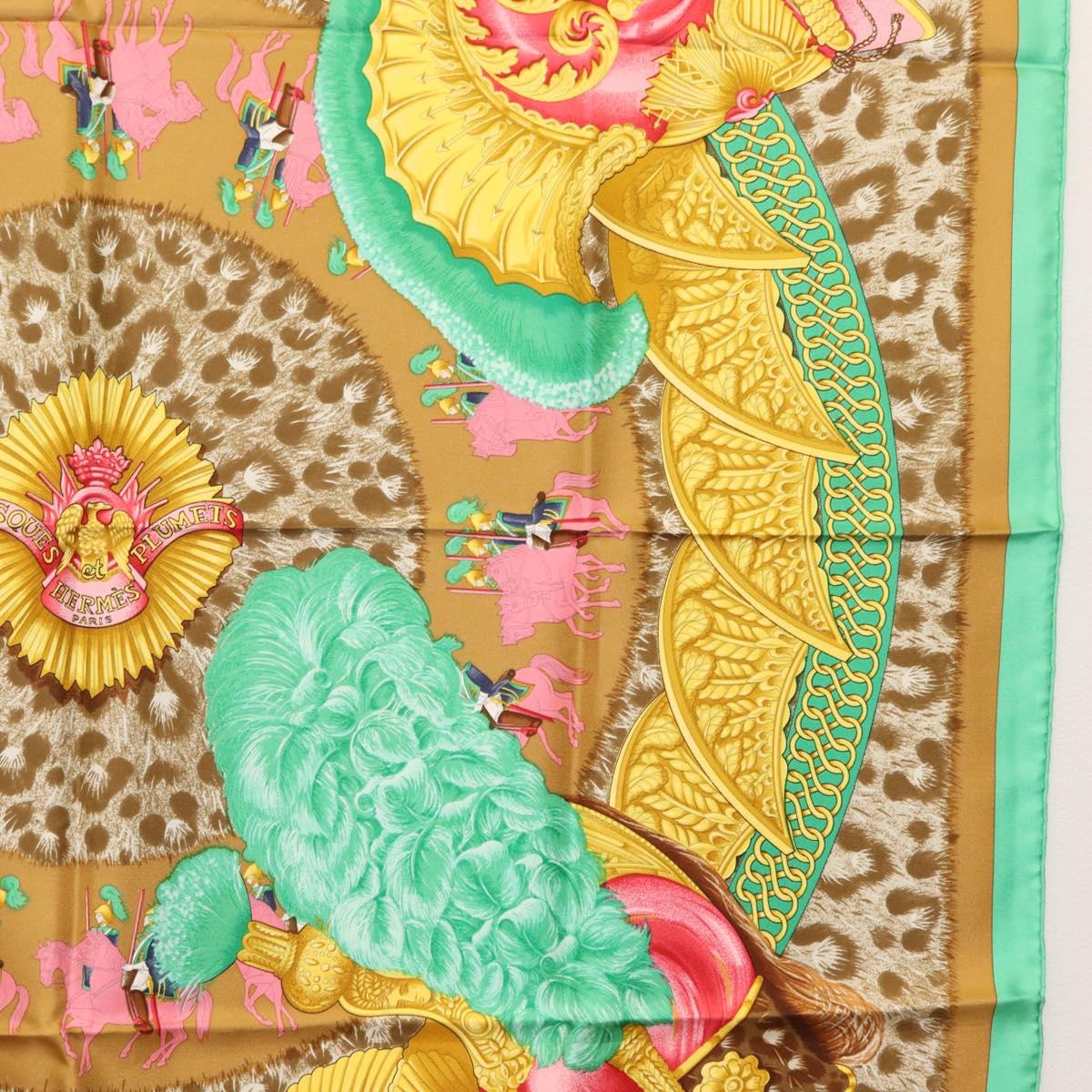 HERMES Carre 90 Scarf ""CASQUES et PLUMETS"" Silk Green Auth sw1609