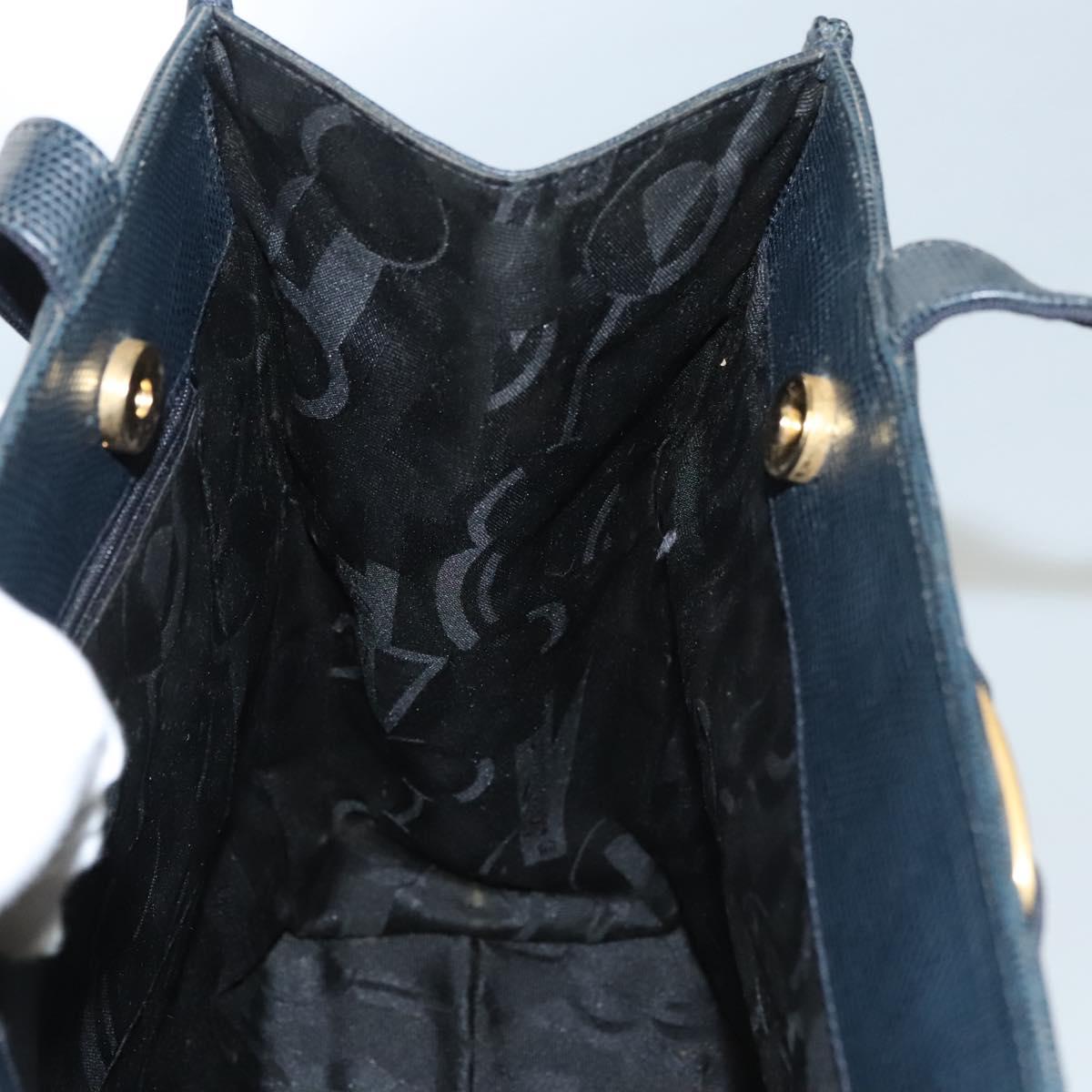 Salvatore Ferragamo Tote Bag Embossed Leather Navy Auth sw161