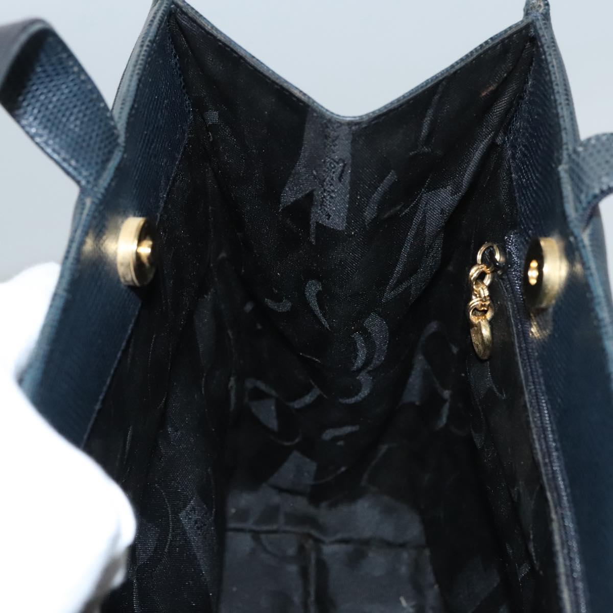 Salvatore Ferragamo Tote Bag Embossed Leather Navy Auth sw161