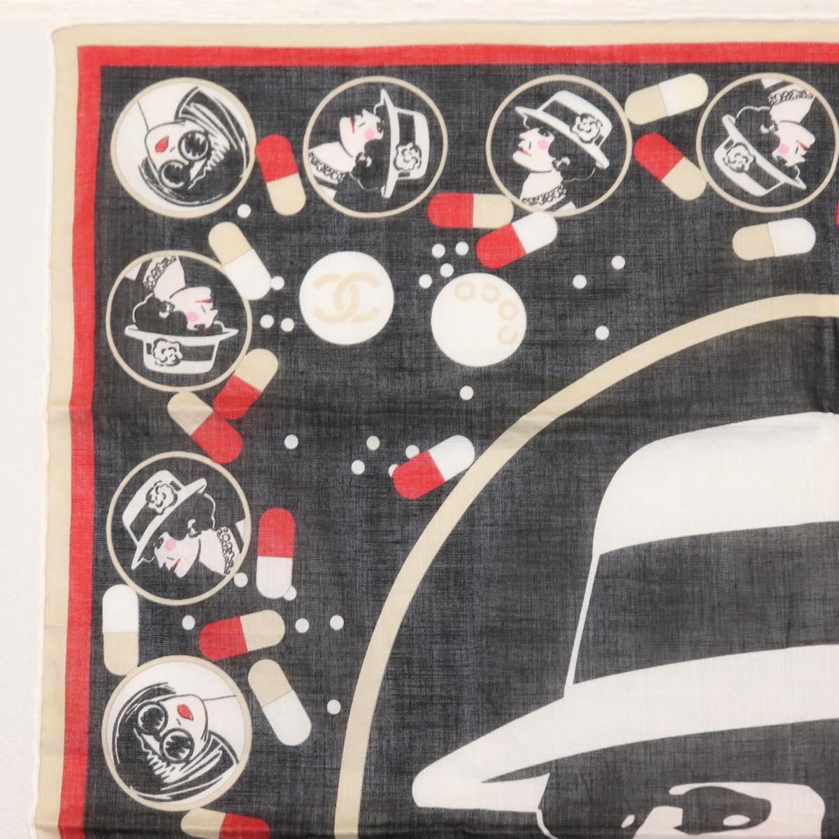 CHANEL COCO Mark Scarf Cotton Black CC Auth sw1610