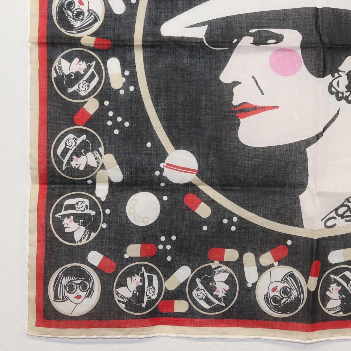 CHANEL COCO Mark Scarf Cotton Black CC Auth sw1610