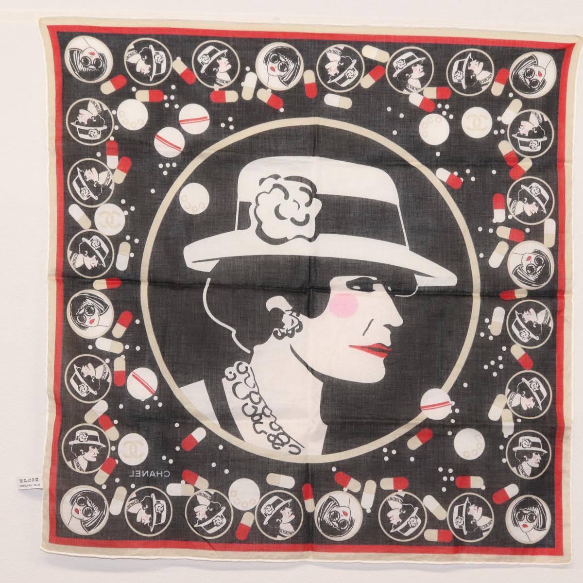 CHANEL COCO Mark Scarf Cotton Black CC Auth sw1610