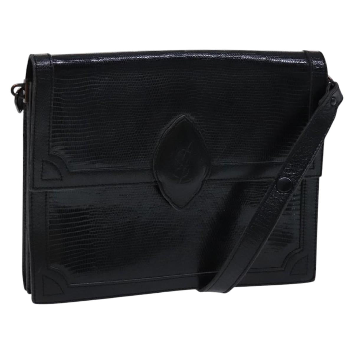 SAINT LAURENT Shoulder Bag Leather Embossed Black Auth sw162