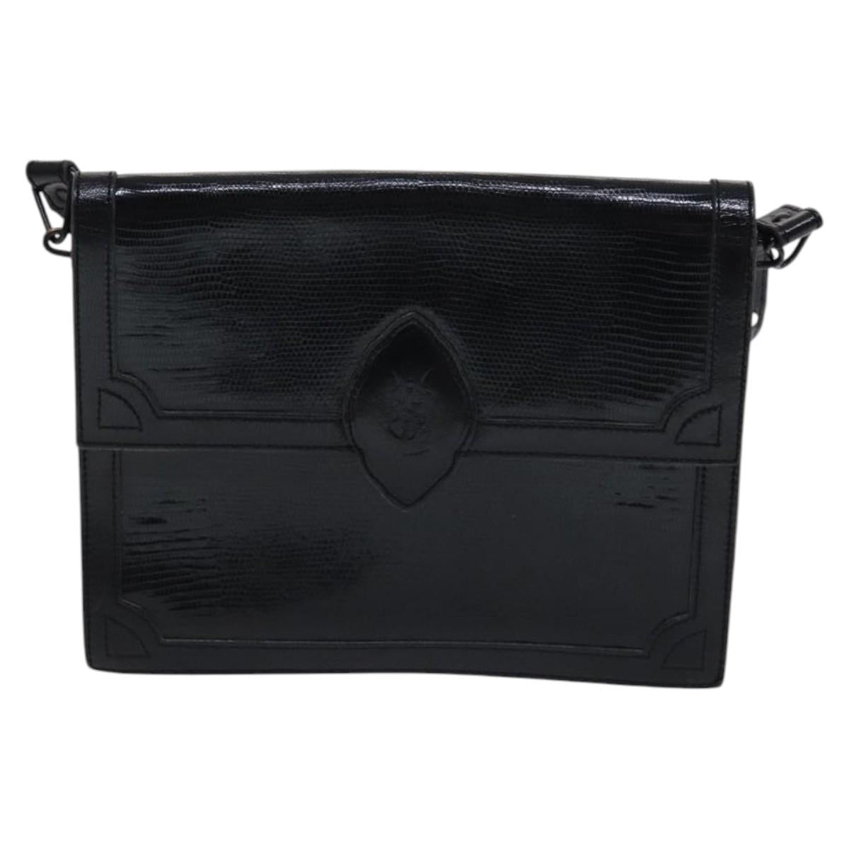 SAINT LAURENT Shoulder Bag Leather Embossed Black Auth sw162