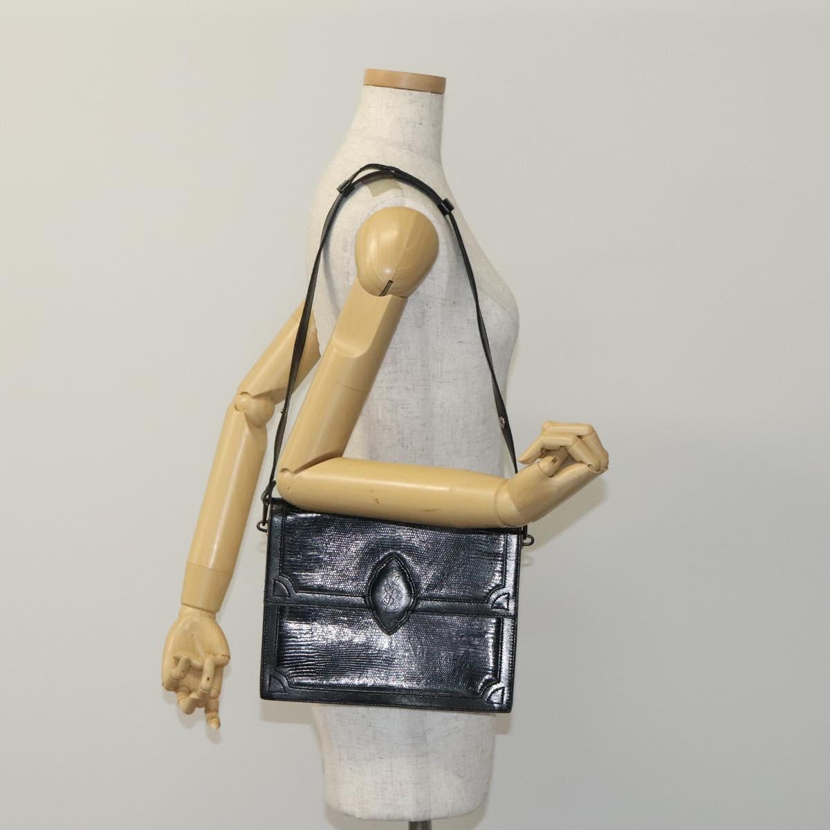 SAINT LAURENT Shoulder Bag Leather Embossed Black Auth sw162