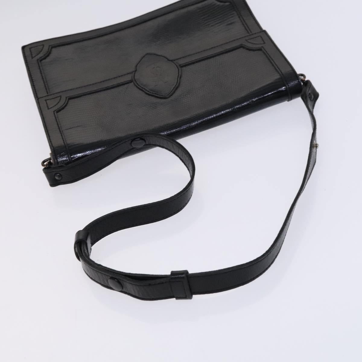 SAINT LAURENT Shoulder Bag Leather Embossed Black Auth sw162