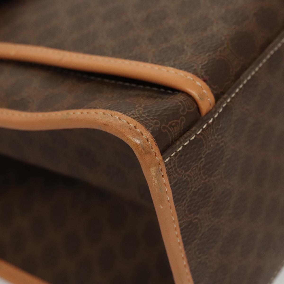 CELINE Macadam Canvas Shoulder Bag PVC Leather Brown Gold Auth sw165