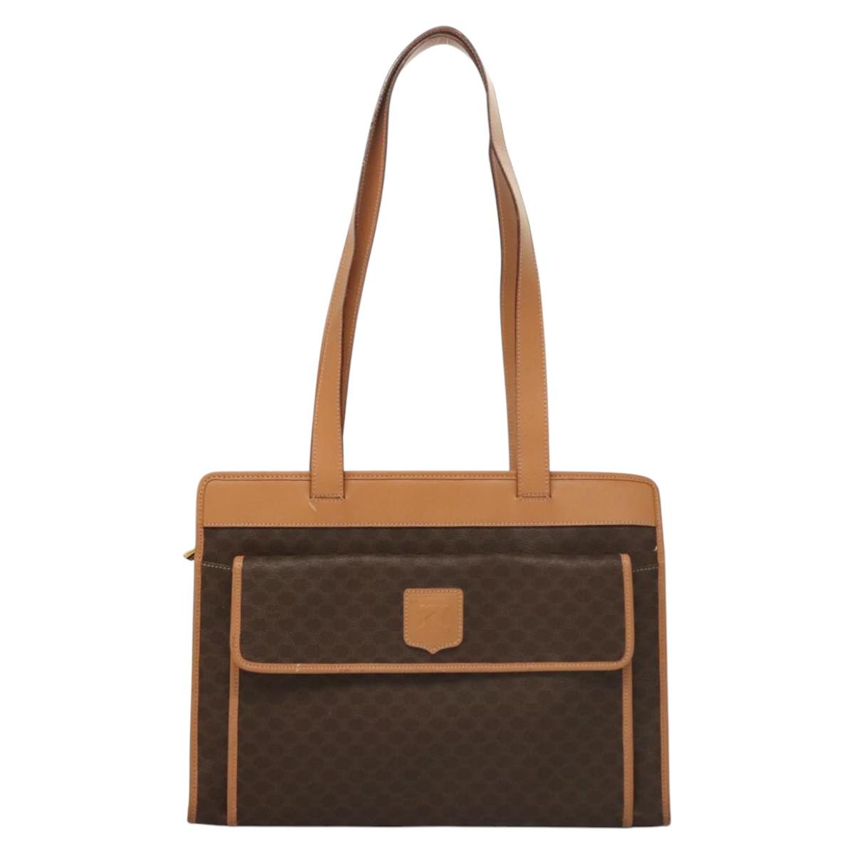 CELINE Macadam Canvas Shoulder Bag PVC Leather Brown Gold Auth sw165