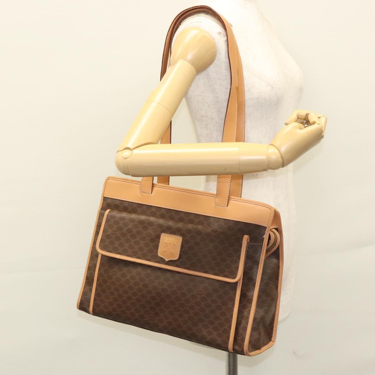 CELINE Macadam Canvas Shoulder Bag PVC Leather Brown Gold Auth sw165