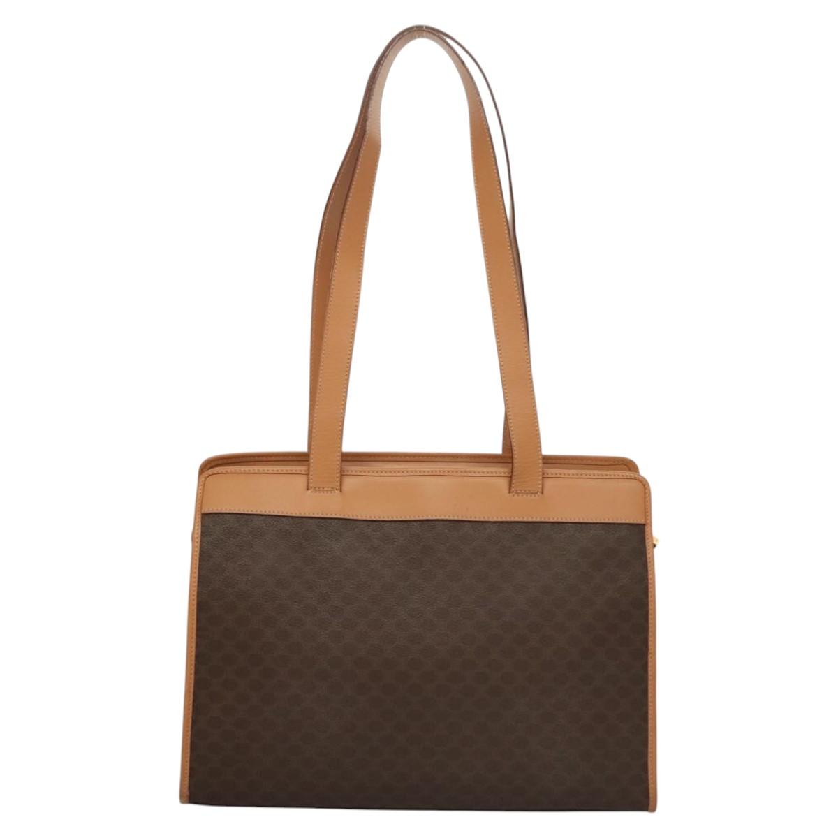 CELINE Macadam Canvas Shoulder Bag PVC Leather Brown Gold Auth sw165