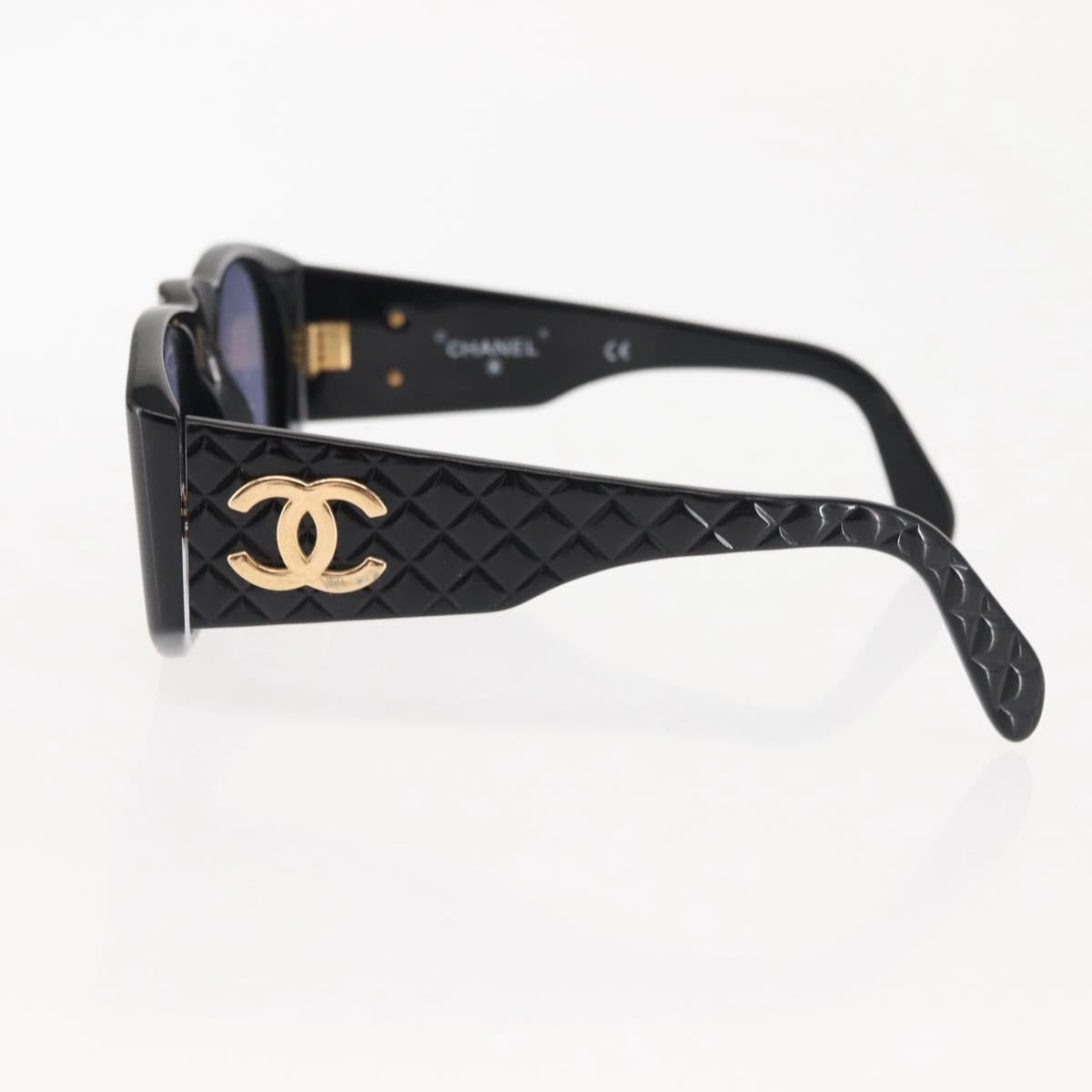 CHANEL COCO Mark Matelasse Sunglasses plastic Black CC Auth SW1681