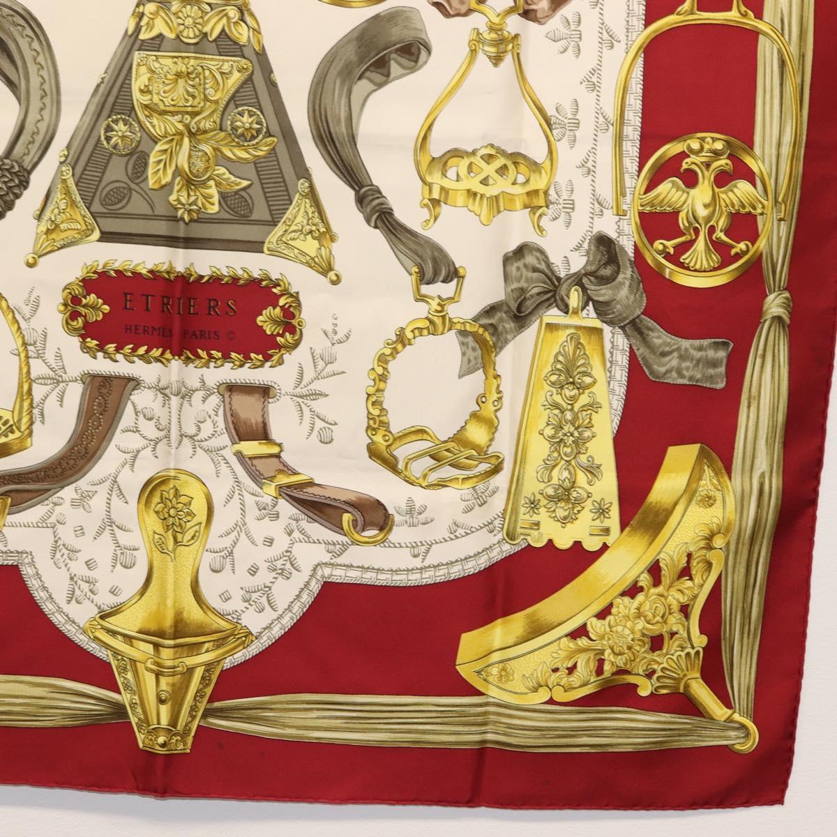 HERMES Carre 90 Scarf ""ETRIERS"" Silk Bordeaux Auth SW1684