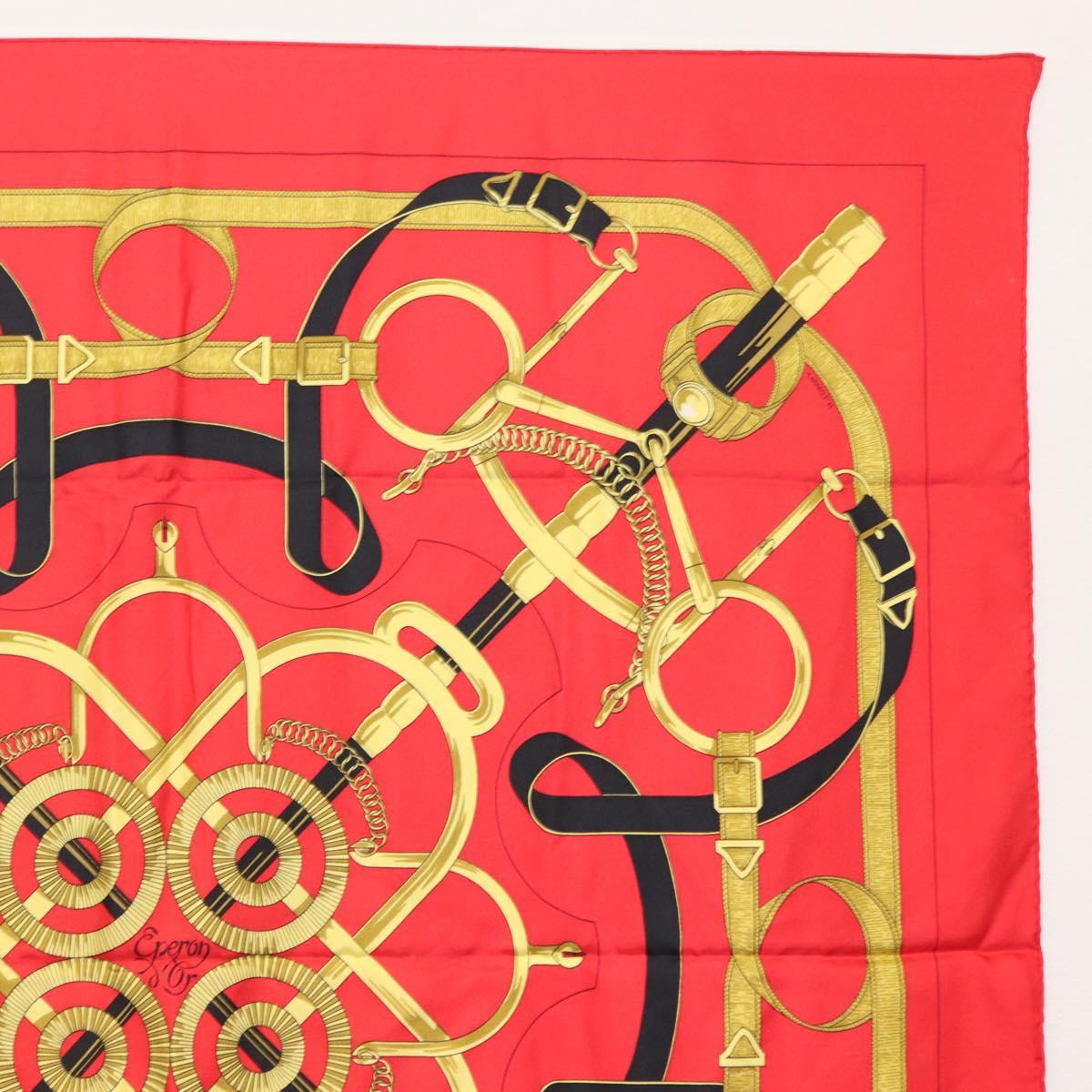 HERMES Carre 90 Scarf ""Eperon dor"" Silk Red Auth SW1685