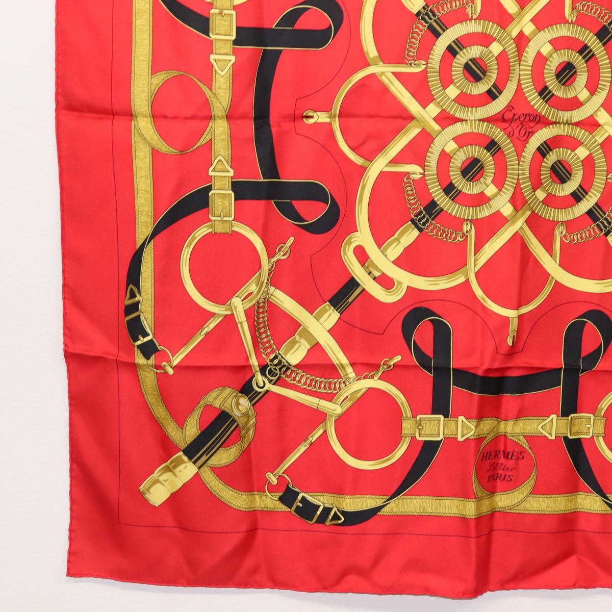 HERMES Carre 90 Scarf ""Eperon dor"" Silk Red Auth SW1685