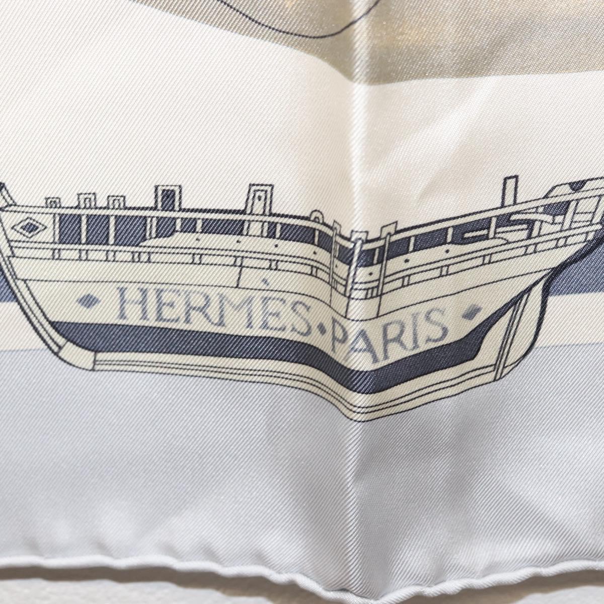 HERMES Carre 90 Scarf ""COMPAGNONS DE MER"" Silk Light Blue Auth SW1687
