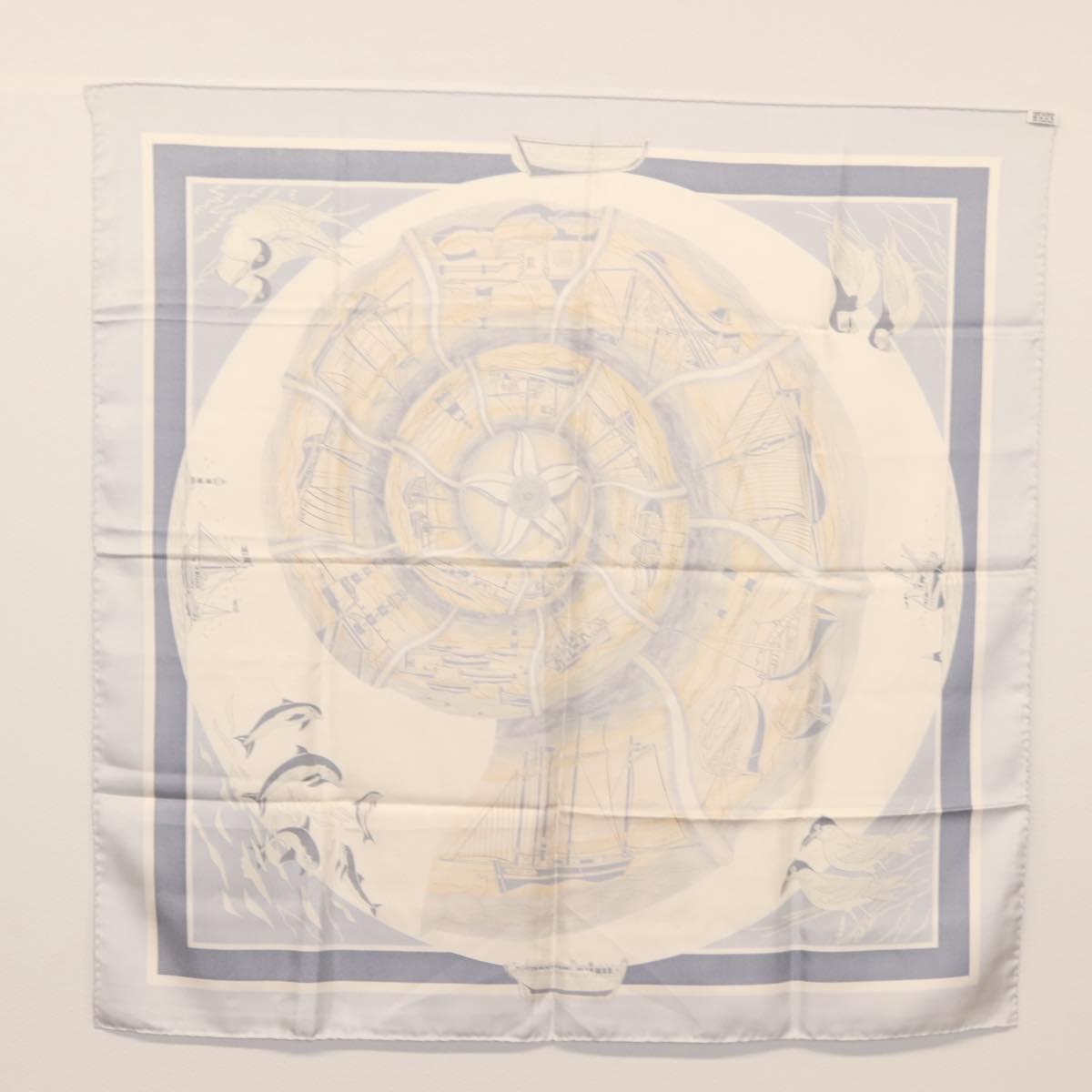 HERMES Carre 90 Scarf ""COMPAGNONS DE MER"" Silk Light Blue Auth SW1687