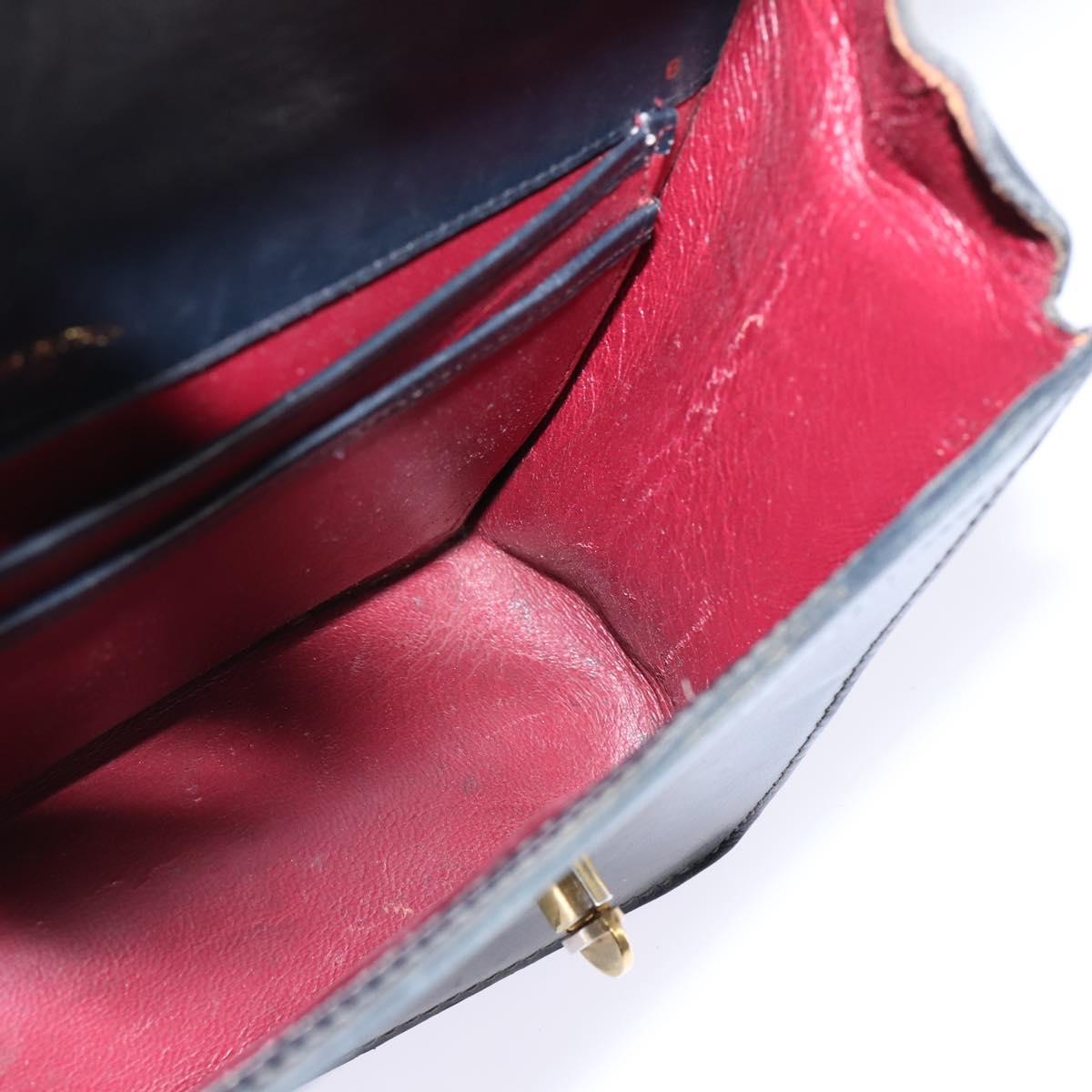 GUCCI Bamboo Sherry Line Hand Bag Leather Navy Red gold Auth SW1701