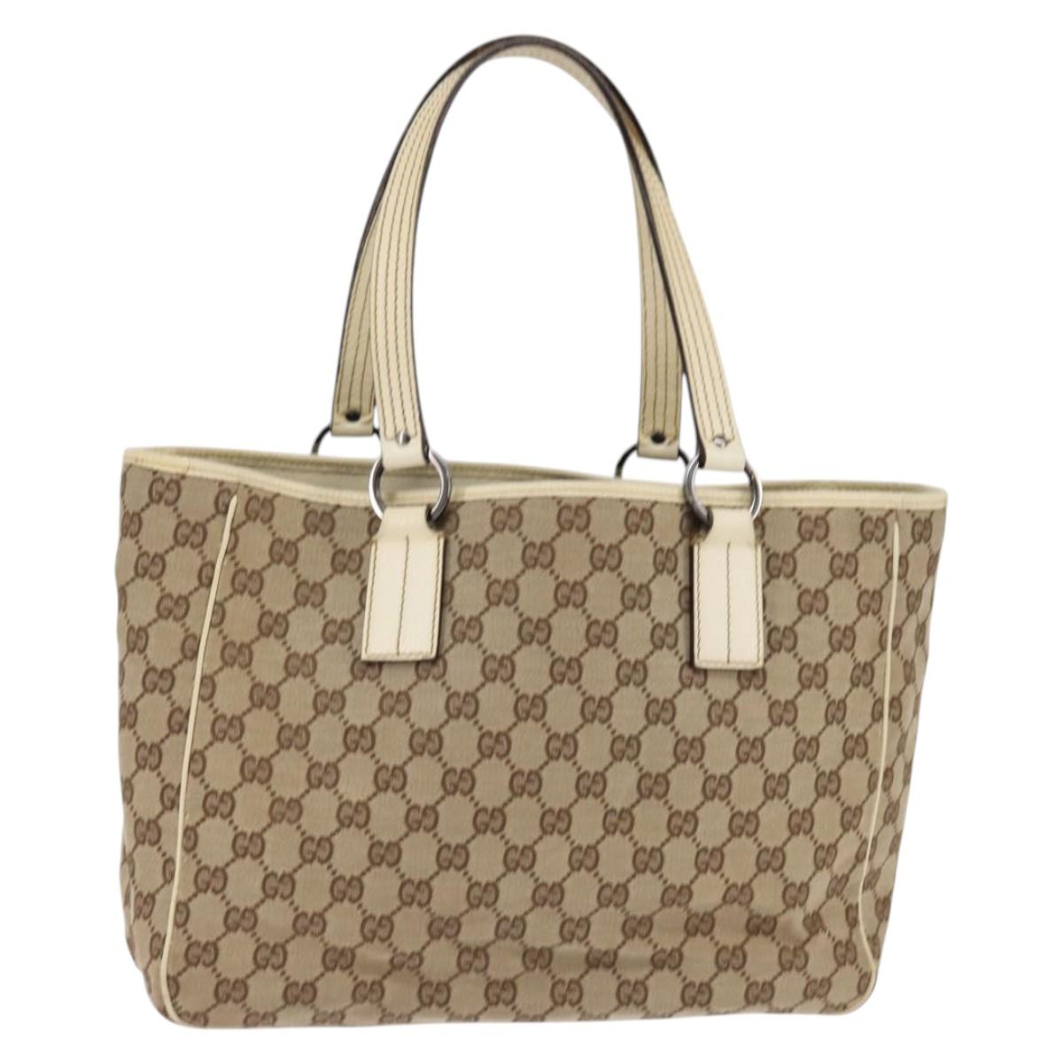 GUCCI GG Canvas Tote Bag Beige Silver 113017 Auth SW1705