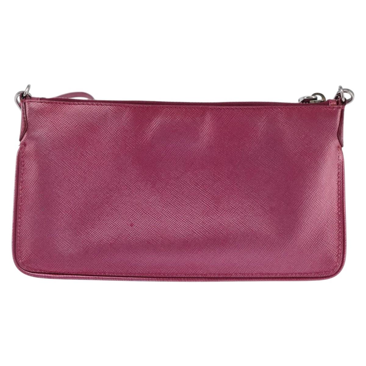 PRADA Shoulder Bag Safiano leather Pink Silver Auth SW1708