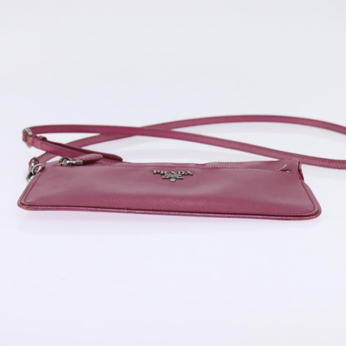PRADA Shoulder Bag Safiano leather Pink Silver Auth SW1708