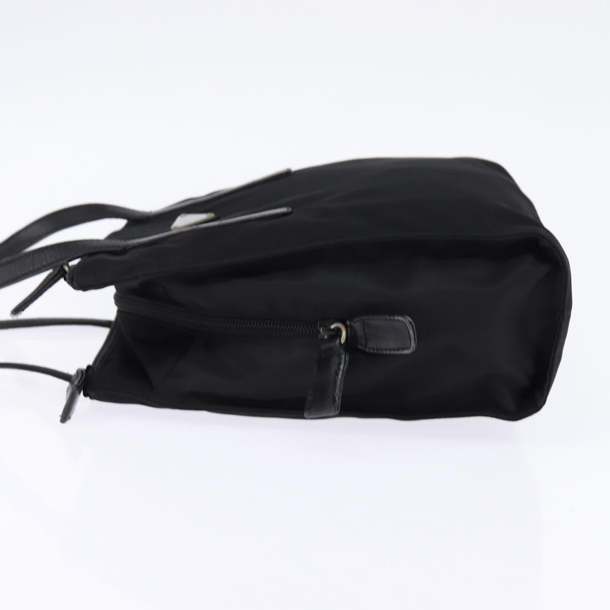PRADA Hand Bag Nylon Leather Black Silver Auth SW1713
