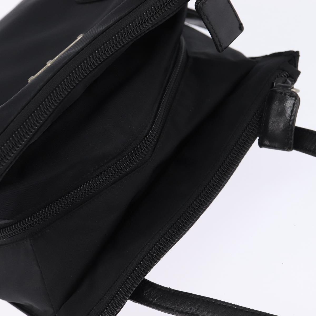 PRADA Hand Bag Nylon Leather Black Silver Auth SW1713