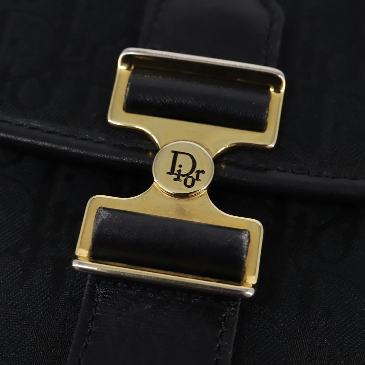 Christian Dior Trotter Canvas Shoulder Bag Black Gold Auth SW1717