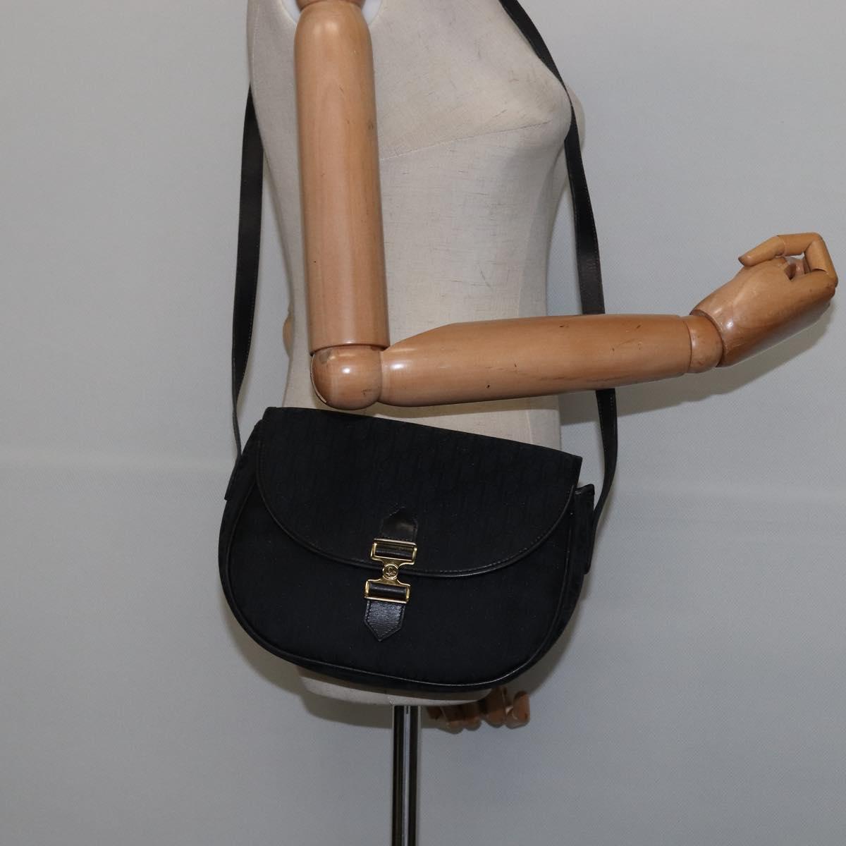 Christian Dior Trotter Canvas Shoulder Bag Black Gold Auth SW1717