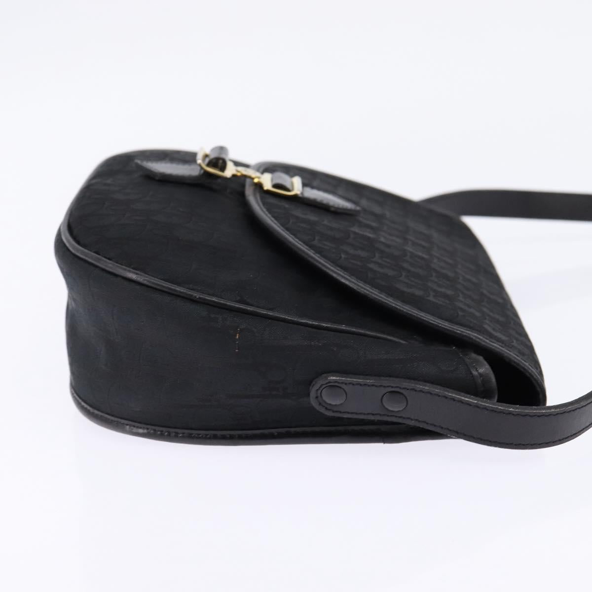 Christian Dior Trotter Canvas Shoulder Bag Black Gold Auth SW1717