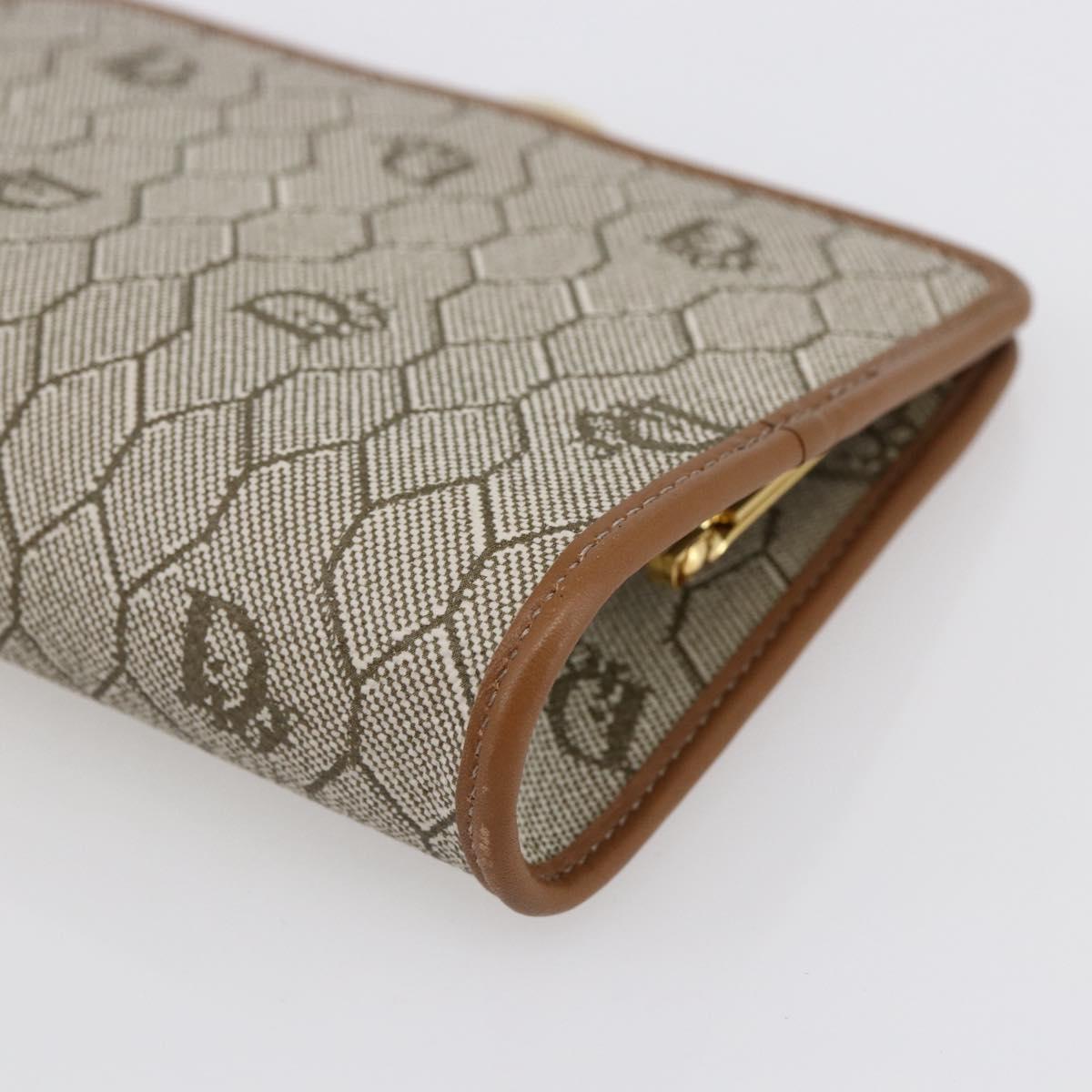 Christian Dior Honeycomb Canvas Pouch PVC Beige Gold Auth SW1719