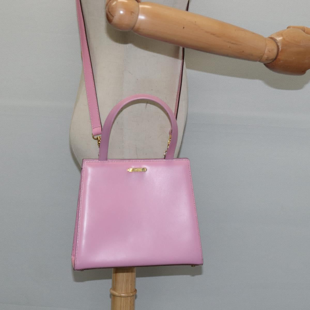CELINE Hand Bag Leather 2way Pink Gold Auth SW1720