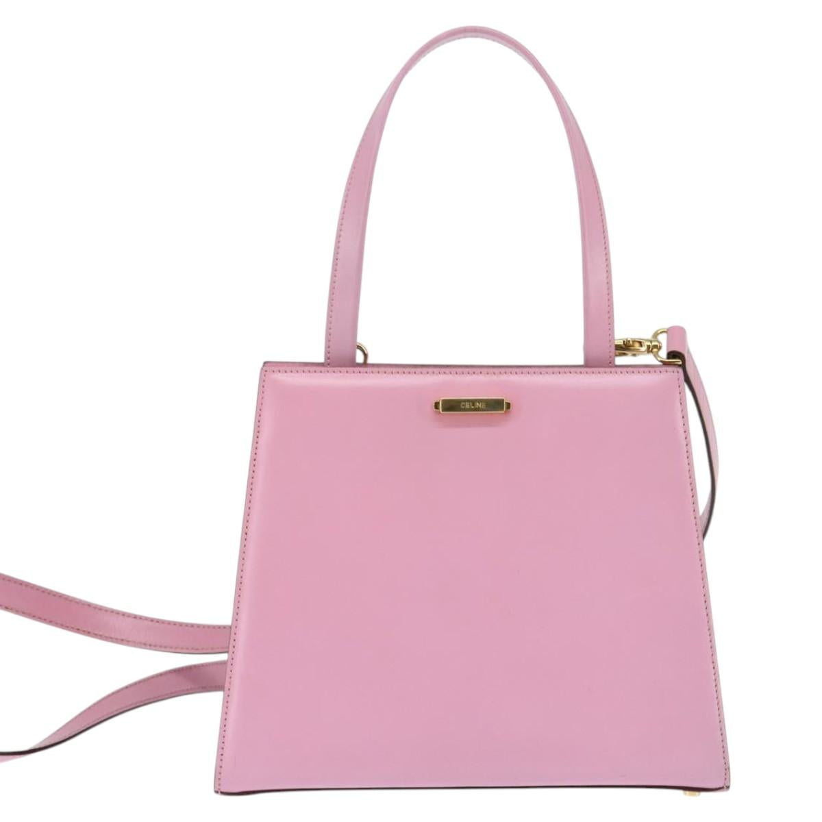 CELINE Hand Bag Leather 2way Pink Gold Auth SW1720