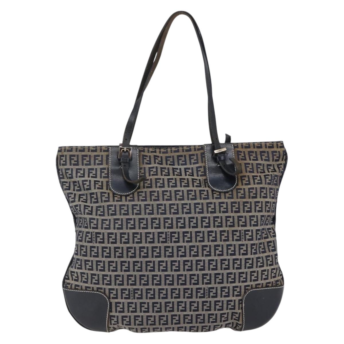 FENDI Zucchino Canvas Tote Bag Navy Auth SW1721