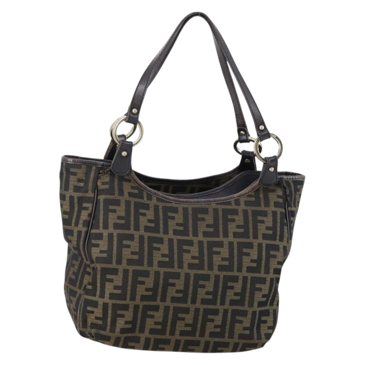 FENDI Zucca Canvas Tote Bag PVC Black Brown gold Auth SW1722