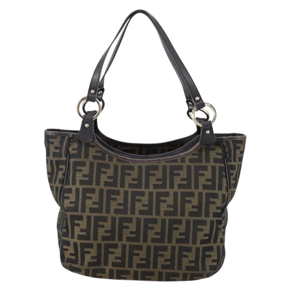 FENDI Zucca Canvas Tote Bag PVC Black Brown gold Auth SW1722