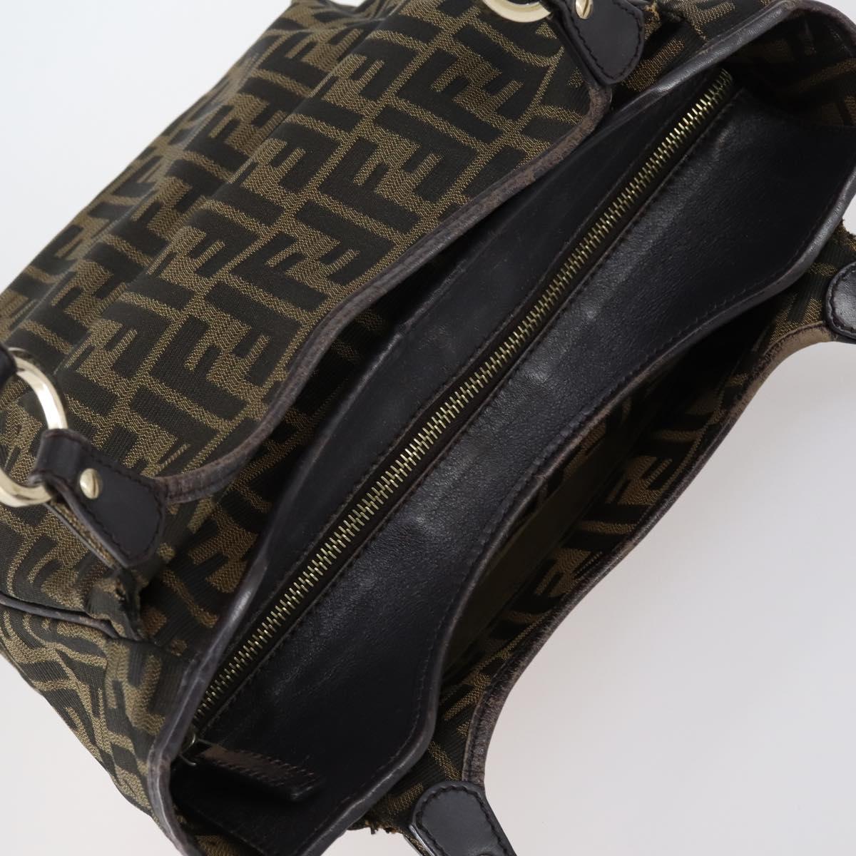 FENDI Zucca Canvas Tote Bag PVC Black Brown gold Auth SW1722