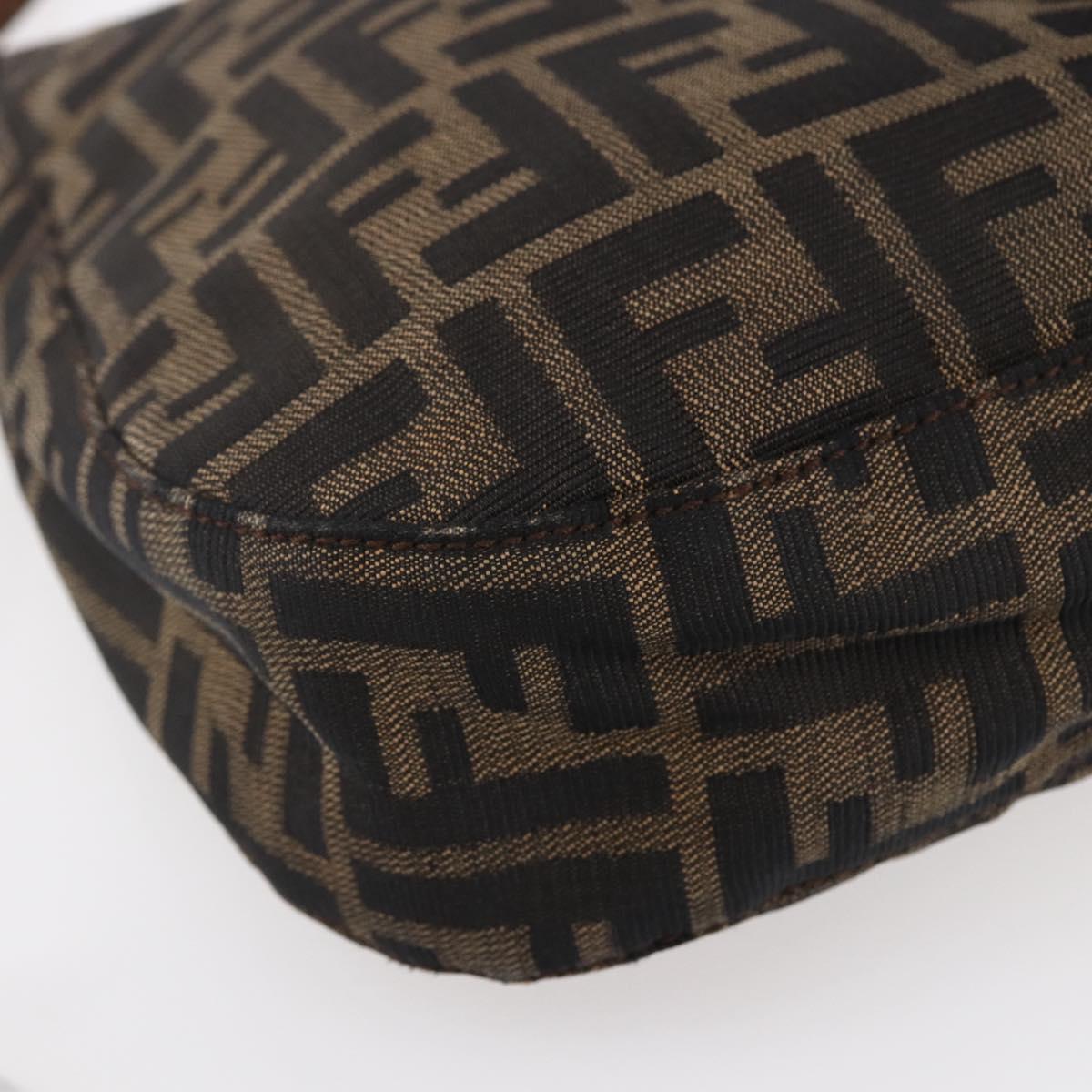 FENDI Zucca Canvas Mamma Baguette Shoulder Bag Black Brown Silver Auth SW1723