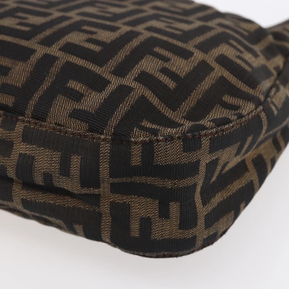 FENDI Zucca Canvas Mamma Baguette Shoulder Bag Black Brown Silver Auth SW1723