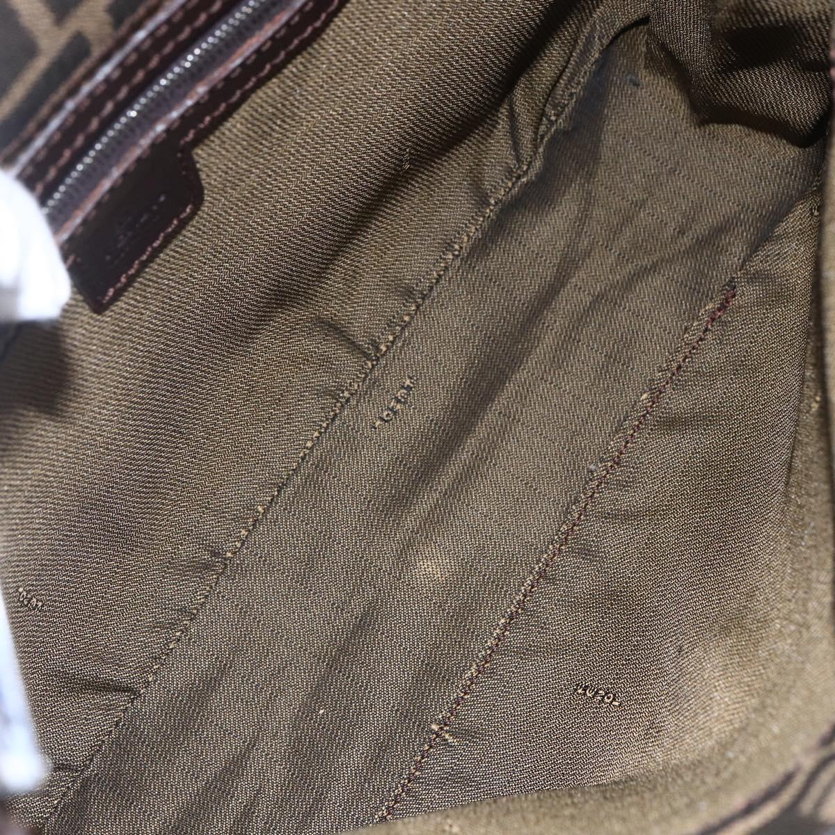 FENDI Zucca Canvas Mamma Baguette Shoulder Bag Black Brown Silver Auth SW1723