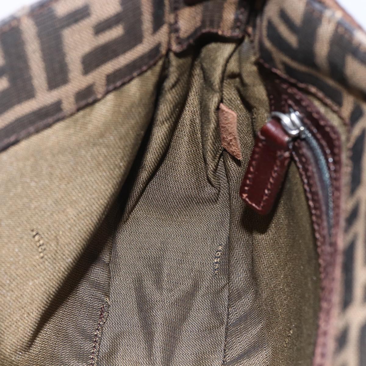 FENDI Zucca Canvas Mamma Baguette Shoulder Bag Black Brown Silver Auth SW1723