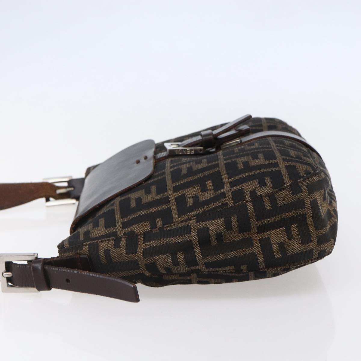 FENDI Zucca Canvas Mamma Baguette Shoulder Bag Black Brown Silver Auth SW1723