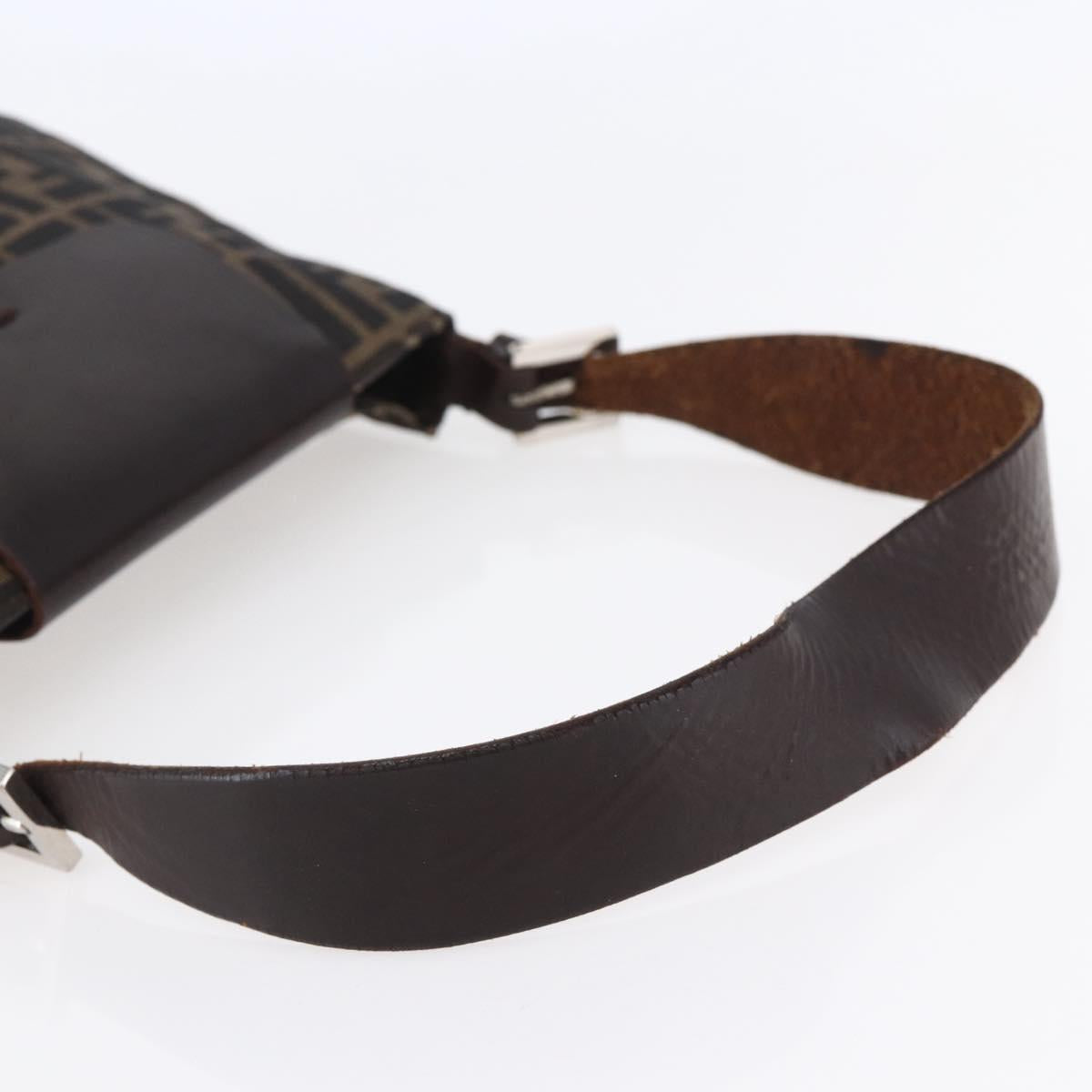 FENDI Zucca Canvas Mamma Baguette Shoulder Bag Black Brown Silver Auth SW1723